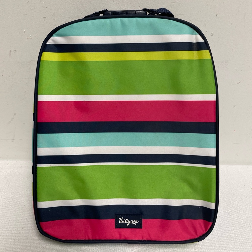 Thirty-one 31 Cool Case Thermal Retired Striped Green Pink Lunch Box Tote NWOT